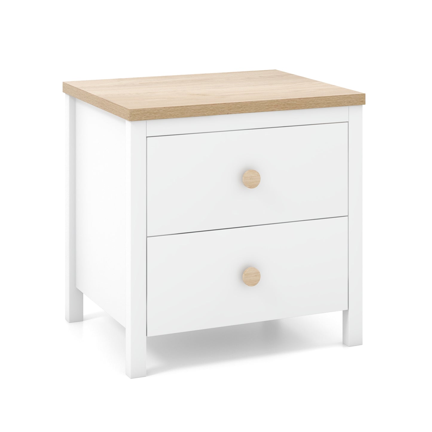 2-Drawer Nightstand with Rubber Wood Legs-White Kids Crystal