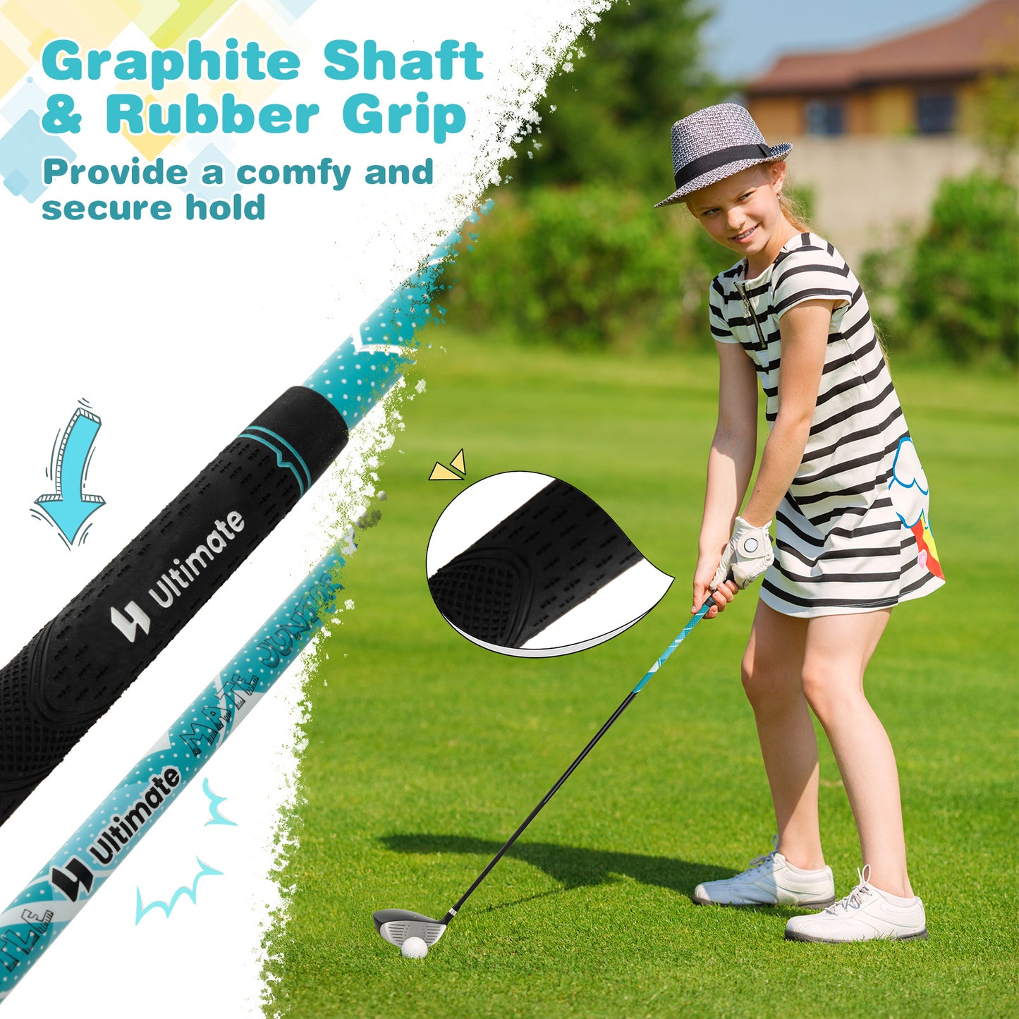 Junior Complete Golf Club Set with Stand Bag Rain Hood-Blue Kids Crystal