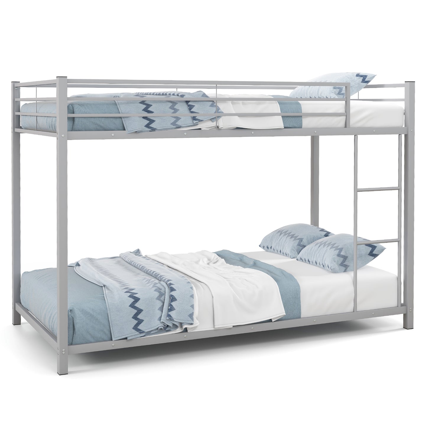 Low Profile Twin Over Twin Metal Bunk Bed with Full-length Guardrails-Silver Kids Crystal