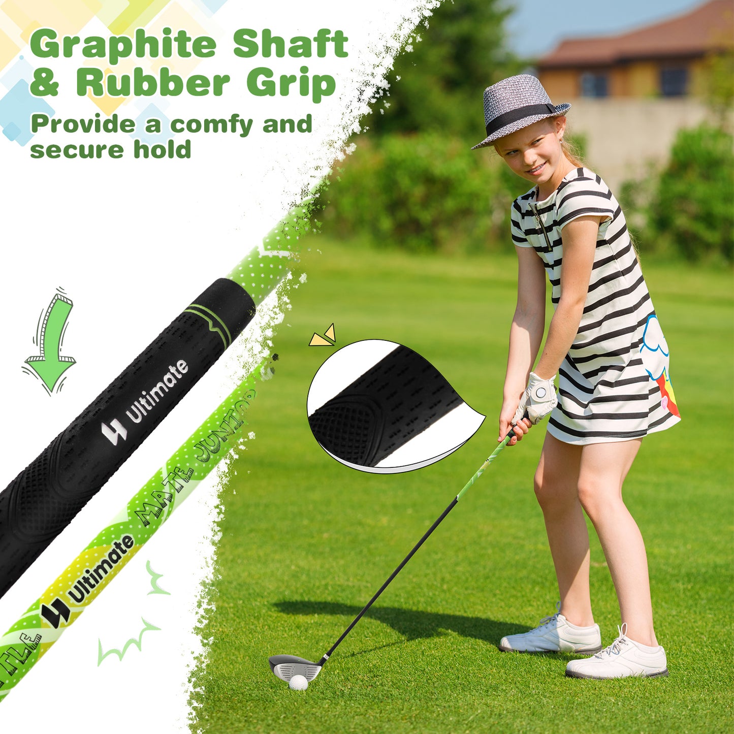 Junior Complete Golf Club Set with Stand Bag Rain Hood-Green Kids Crystal