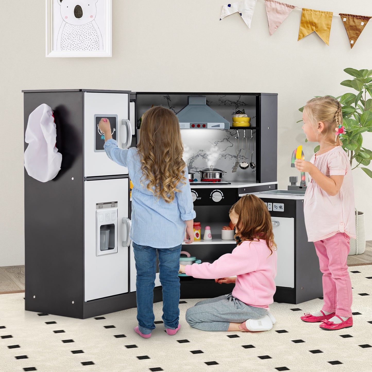 Kids Corner Pretend Kitchen Playset with Separated Washing Basin-Coffee Kids Crystal