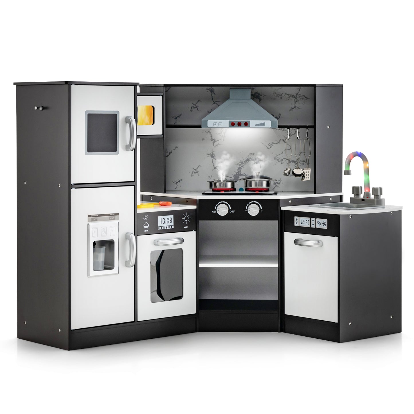 Kids Corner Pretend Kitchen Playset with Separated Washing Basin-Coffee Kids Crystal