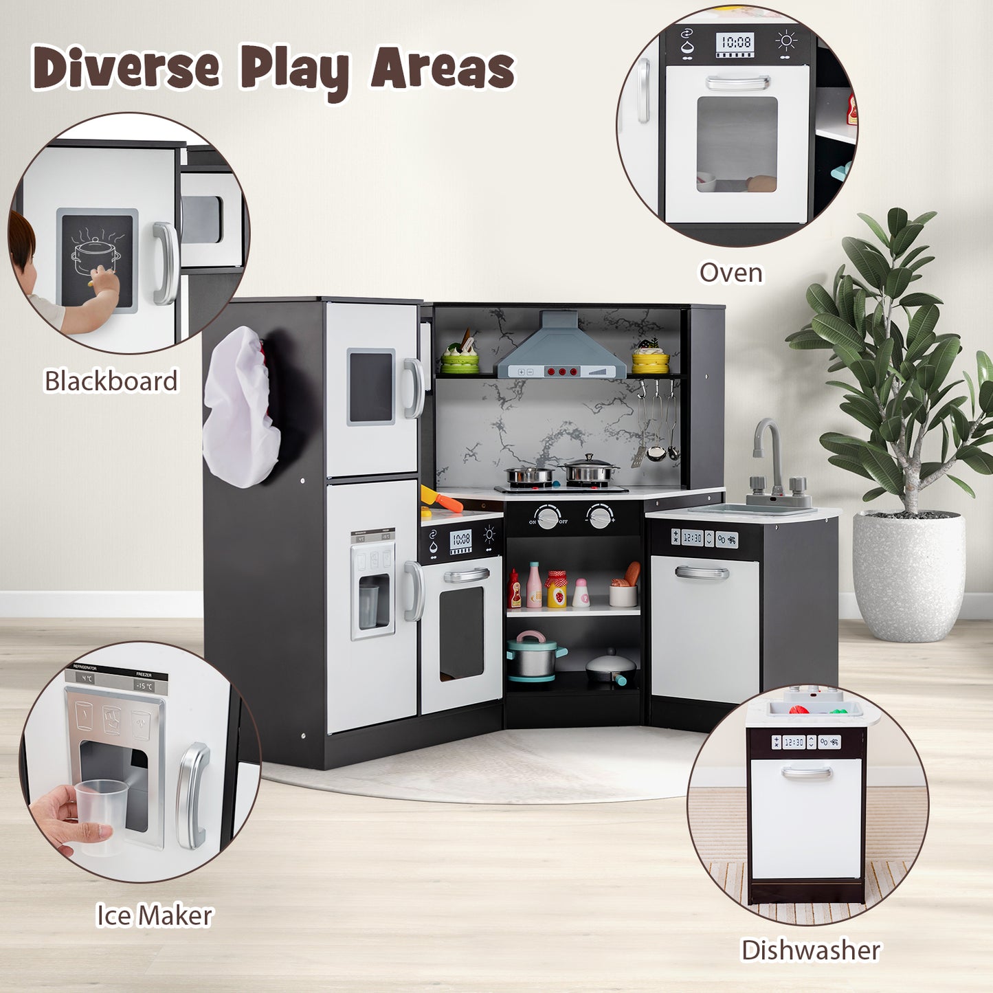 Kids Corner Pretend Kitchen Playset with Separated Washing Basin-Coffee Kids Crystal