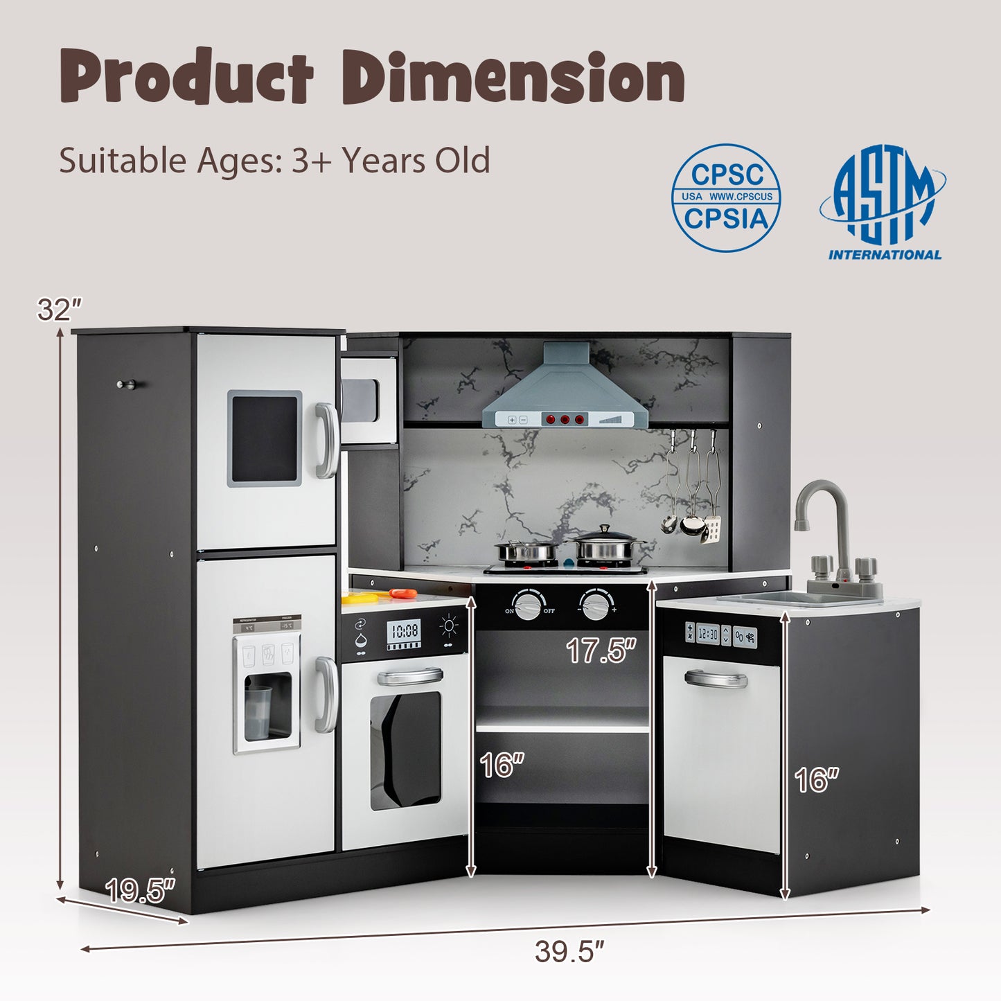 Kids Corner Pretend Kitchen Playset with Separated Washing Basin-Coffee Kids Crystal