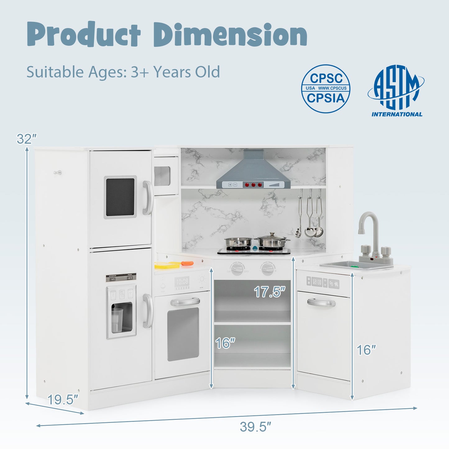 Kids Corner Pretend Kitchen Playset with Separated Washing Basin-White Kids Crystal