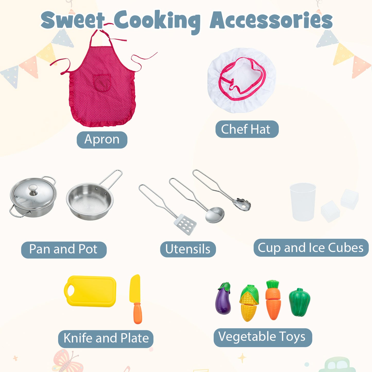 Kids Corner Pretend Kitchen Playset with Separated Washing Basin-White Kids Crystal