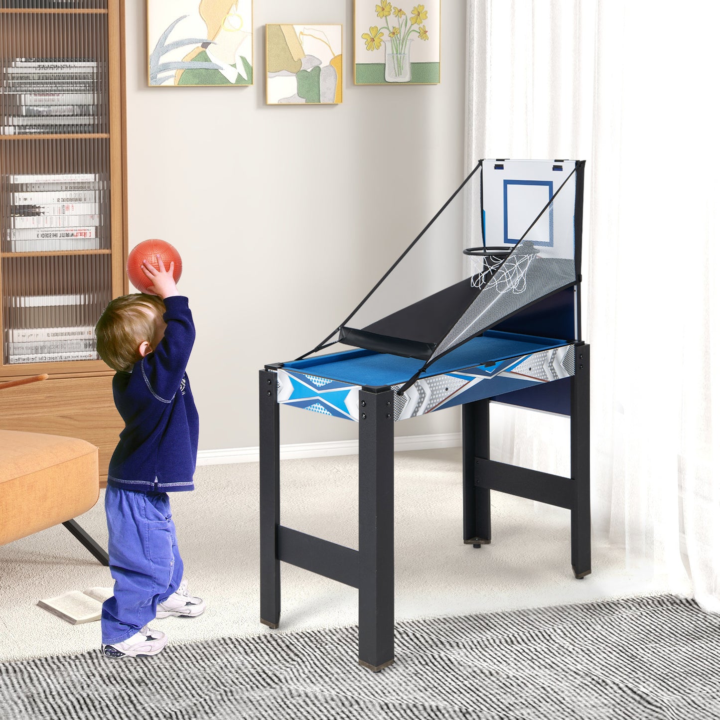 6-In-1 Combo Game Table with Basketball Billiards Ping Pong Hockey Shuffleboard Kids Crystal