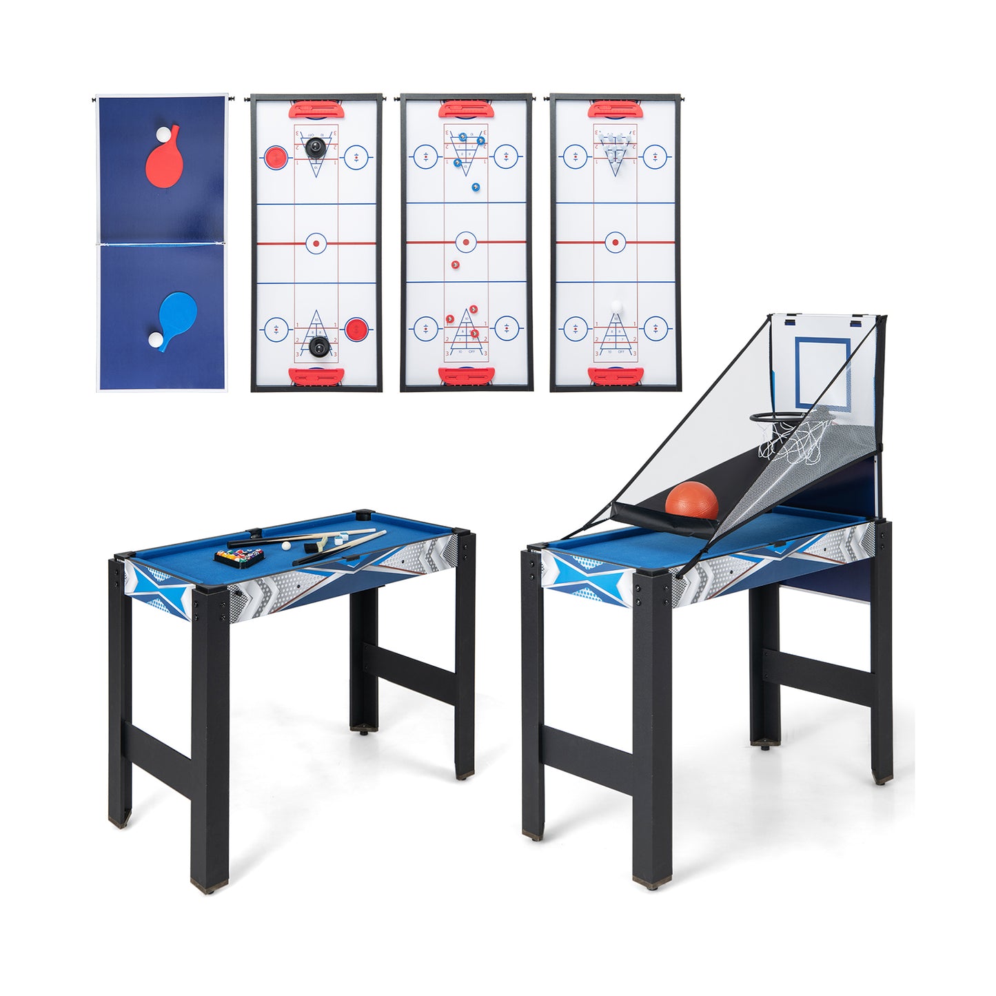 6-In-1 Combo Game Table with Basketball Billiards Ping Pong Hockey Shuffleboard Kids Crystal
