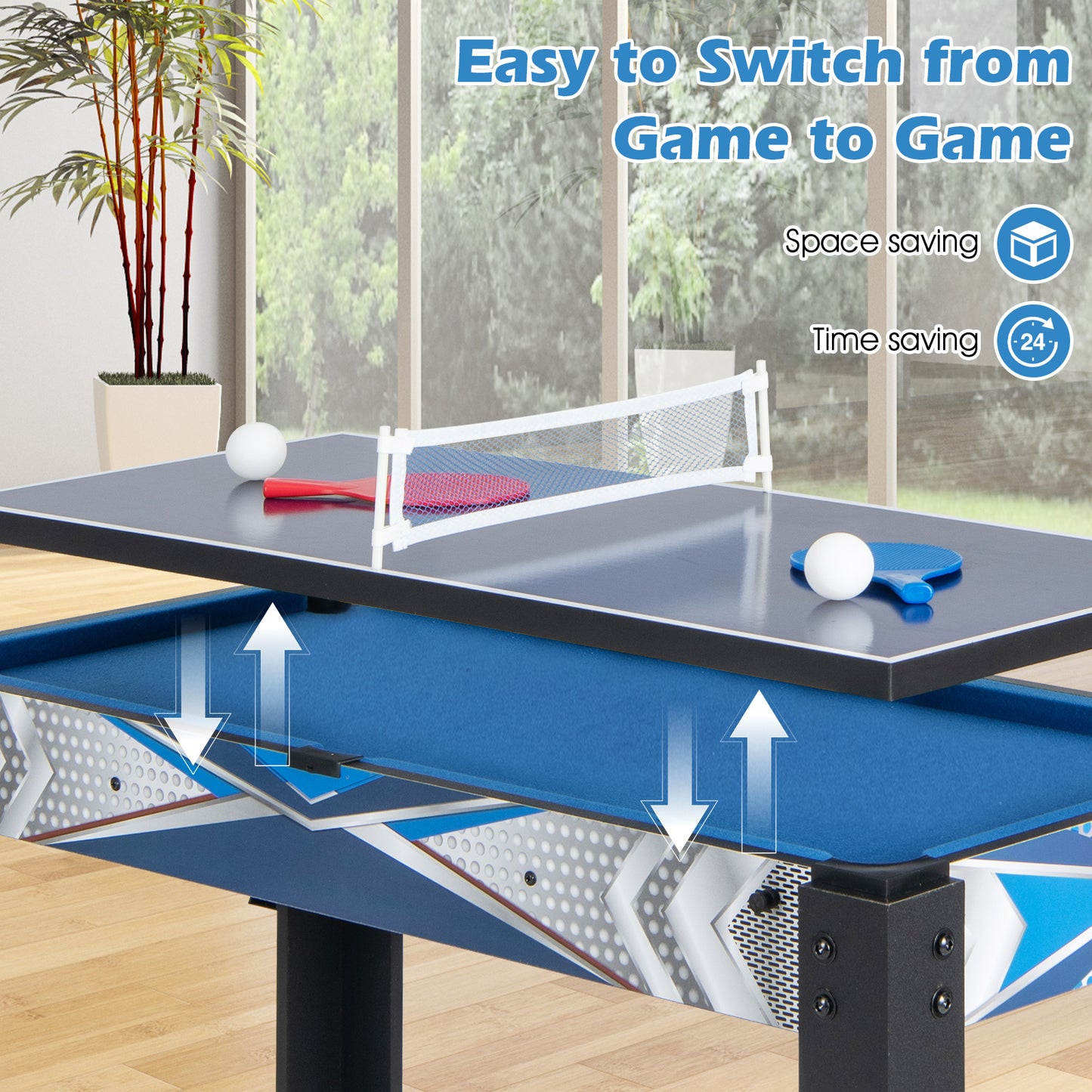 6-In-1 Combo Game Table with Basketball Billiards Ping Pong Hockey Shuffleboard Kids Crystal