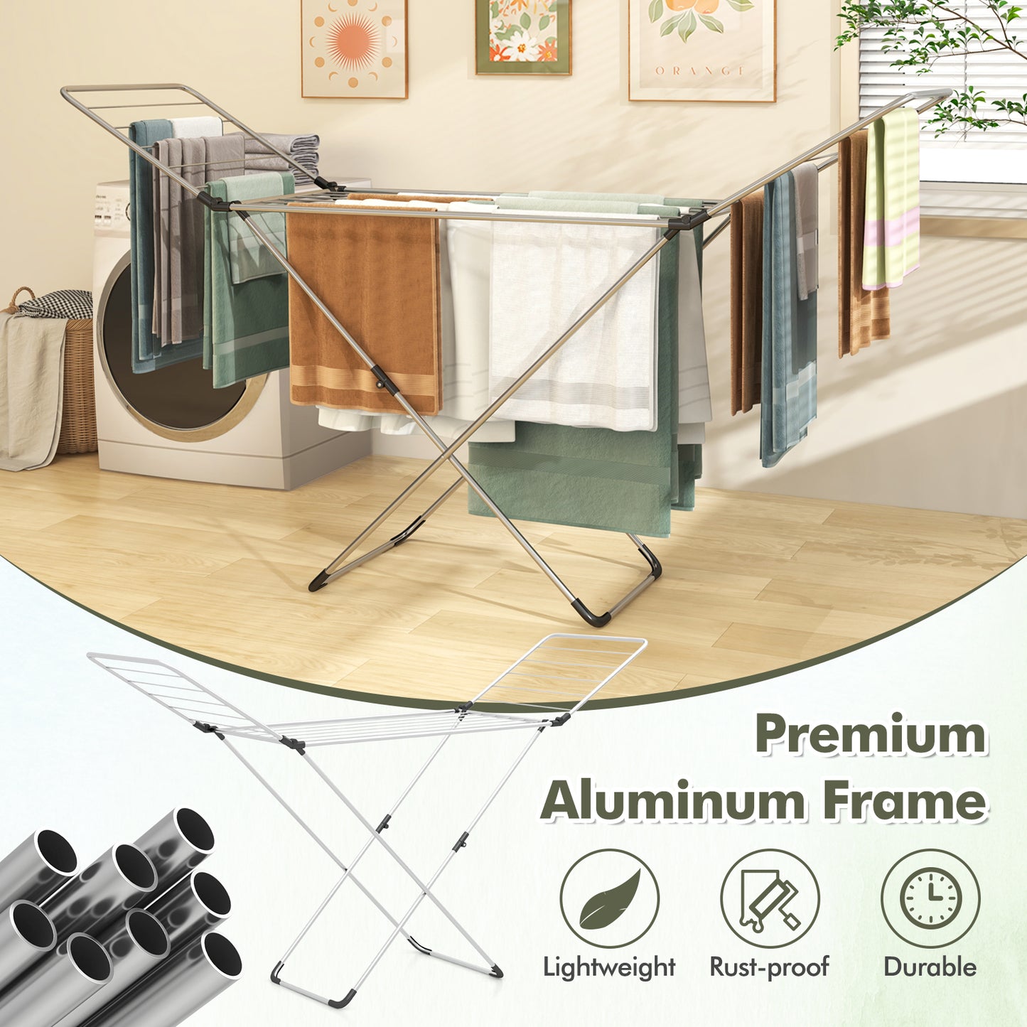 Folding Clothes Drying Rack with Adjustable Wings for Indoor and Outdoor Use Kids Crystal