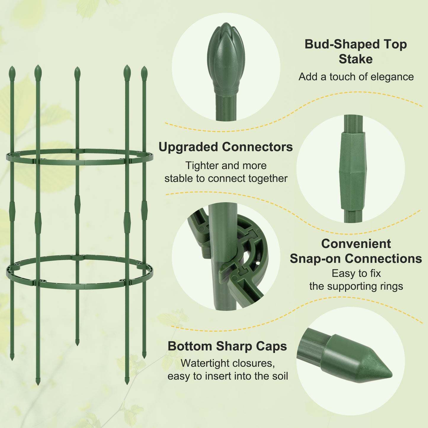 3-Pack Garden Trellis 60 Inch Tall Plant Support Stands with Clips and Ties-S Kids Crystal