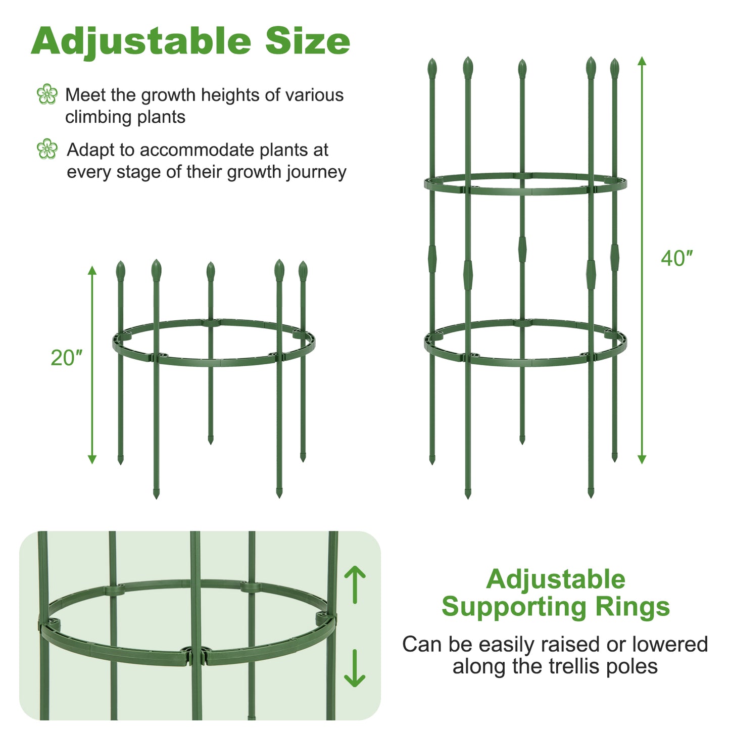 3-Pack Garden Trellis 60 Inch Tall Plant Support Stands with Clips and Ties-S Kids Crystal