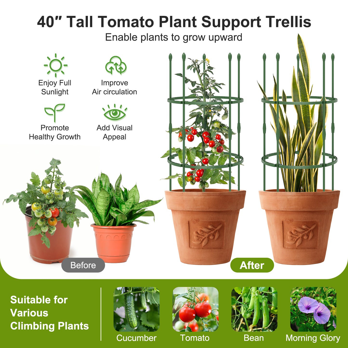 3-Pack Garden Trellis 60 Inch Tall Plant Support Stands with Clips and Ties-S Kids Crystal