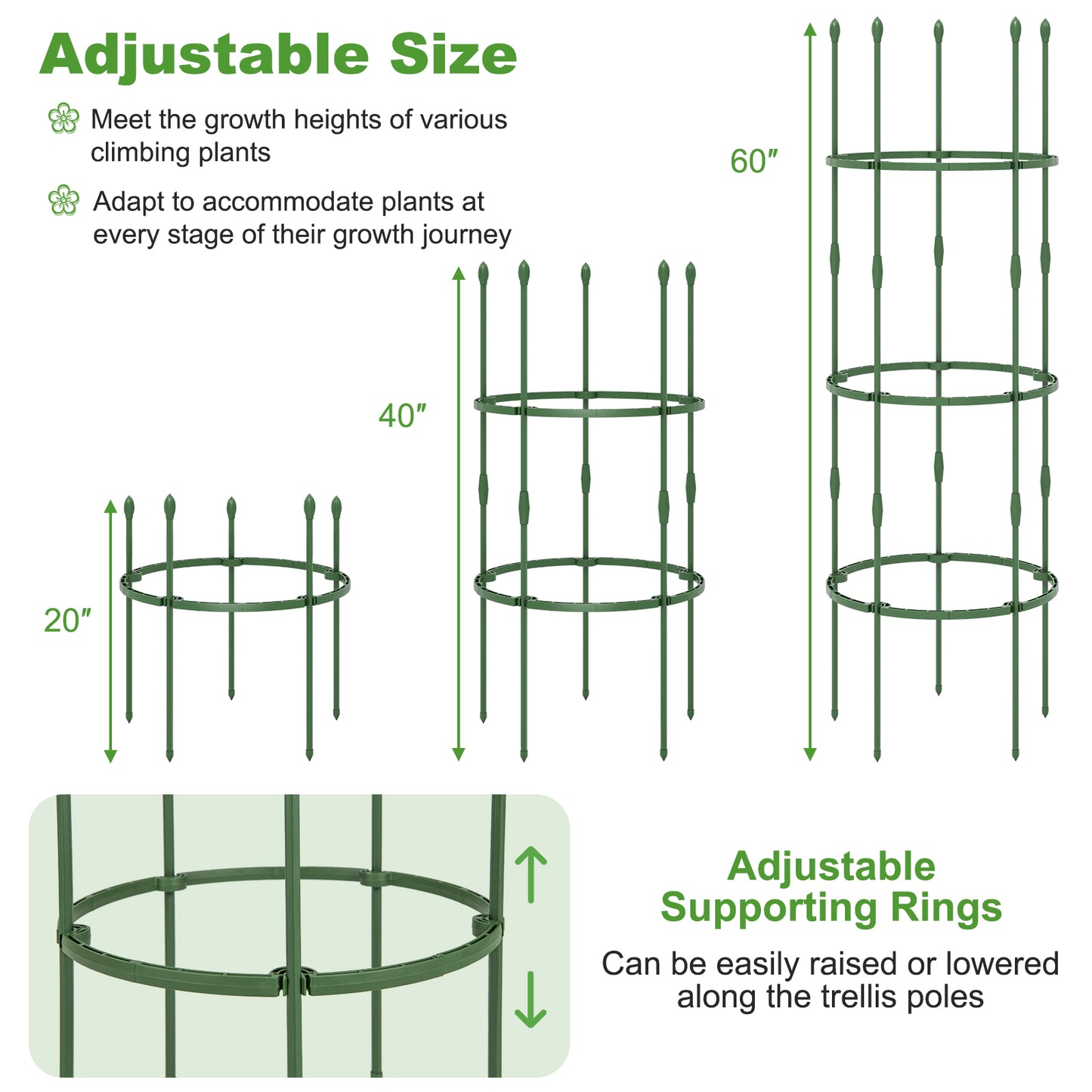 3-Pack Garden Trellis 40 Inch Tall Plant Support Stands with Clips and Ties-M Kids Crystal