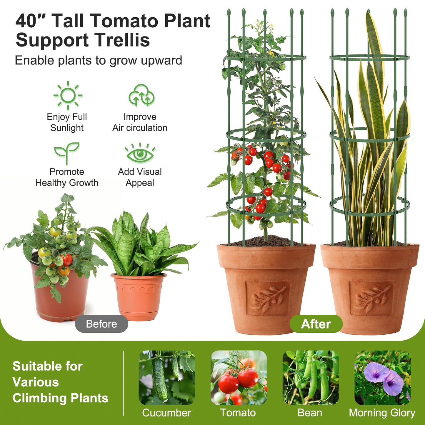 3-Pack Garden Trellis 40 Inch Tall Plant Support Stands with Clips and Ties-M Kids Crystal