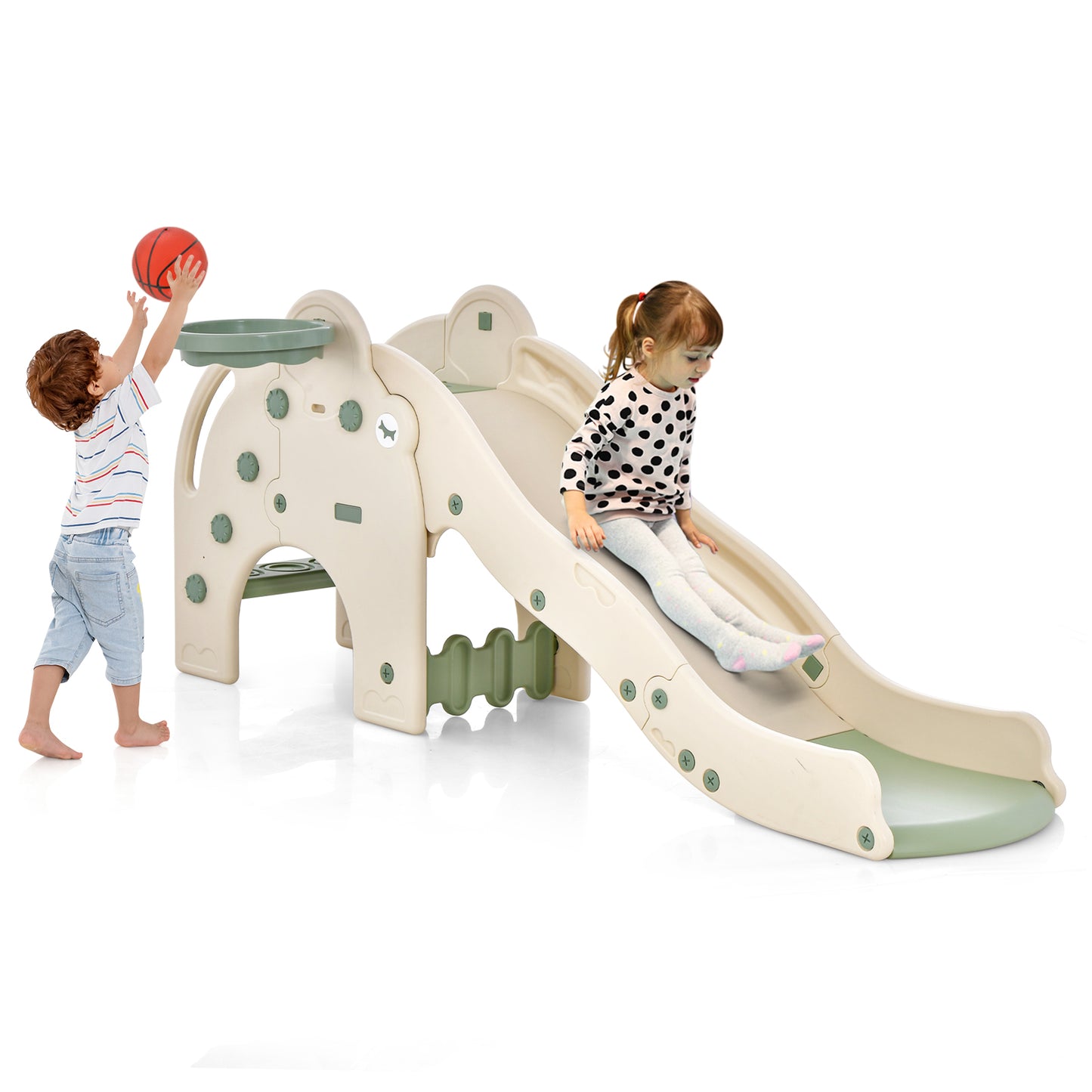 4-in-1 Toddler Slide Kids Play Slide with Cute Elephant Shape-Green Kids Crystal