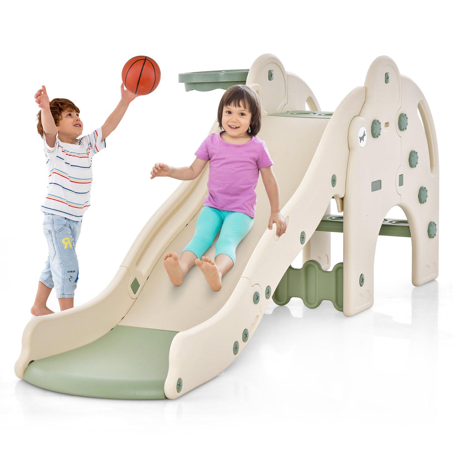 4-in-1 Toddler Slide Kids Play Slide with Cute Elephant Shape-Green Kids Crystal