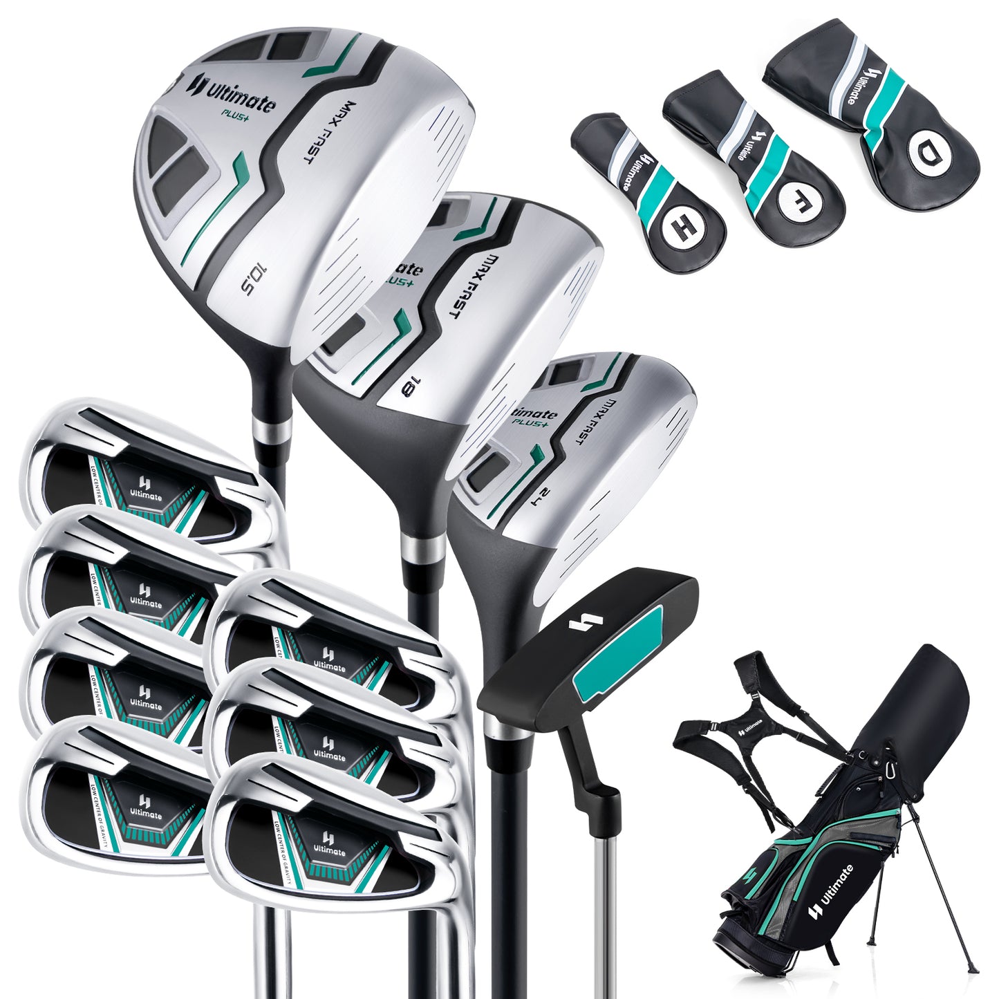 11 Pieces Complete Golf Club Package Set-Green Kids Crystal
