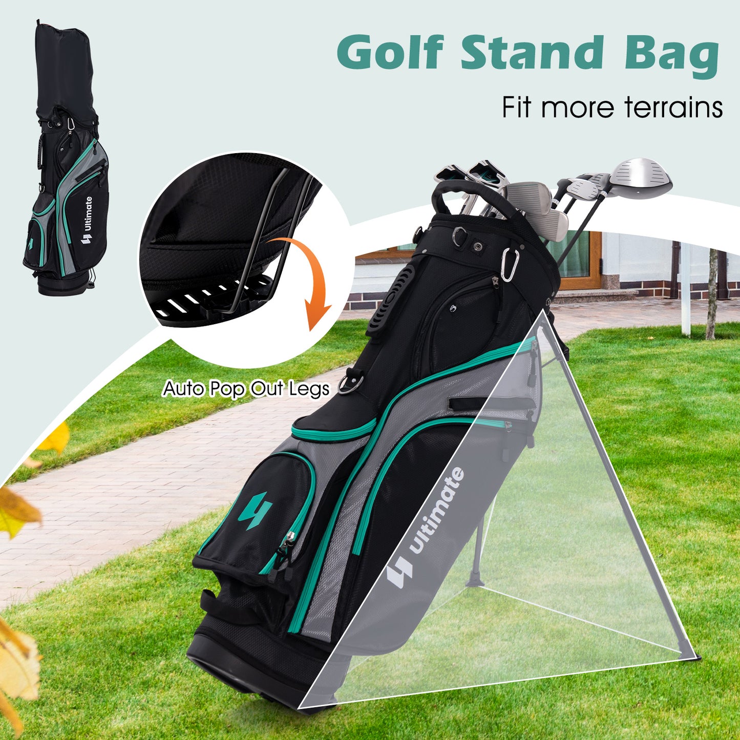11 Pieces Complete Golf Club Package Set-Green Kids Crystal