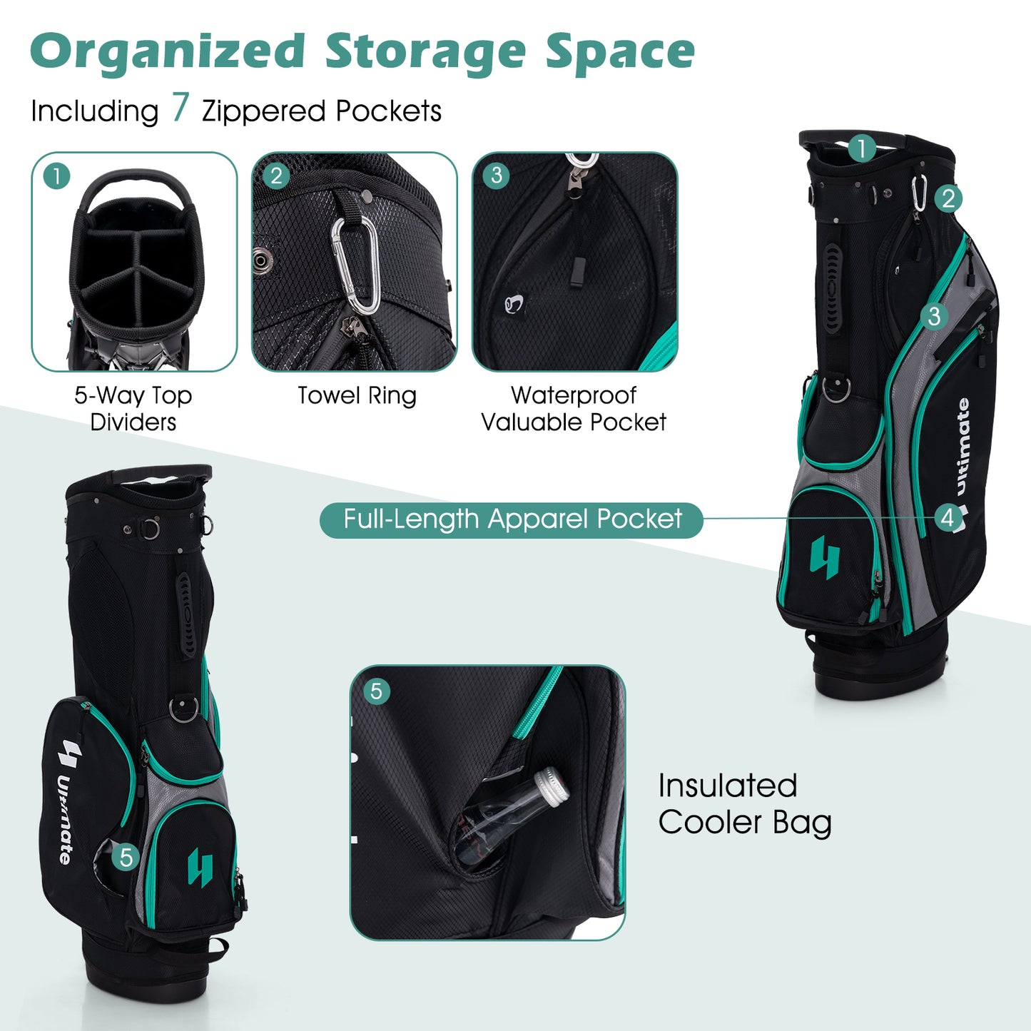 11 Pieces Complete Golf Club Package Set-Green Kids Crystal