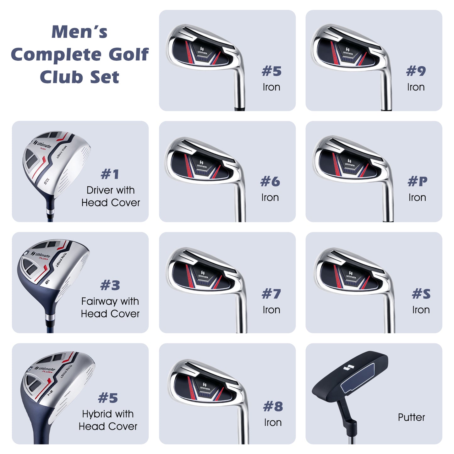 11 Pieces Complete Golf Club Package Set-Blue Kids Crystal