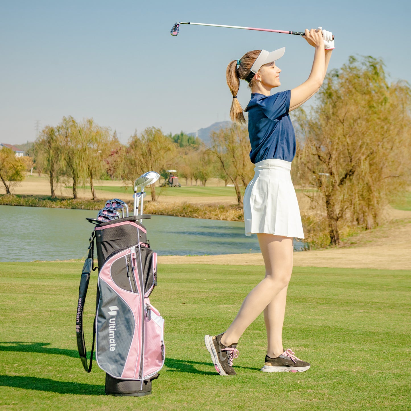 Women's Complete Golf Club Set Right Hand with Rain Hood-Pink Kids Crystal