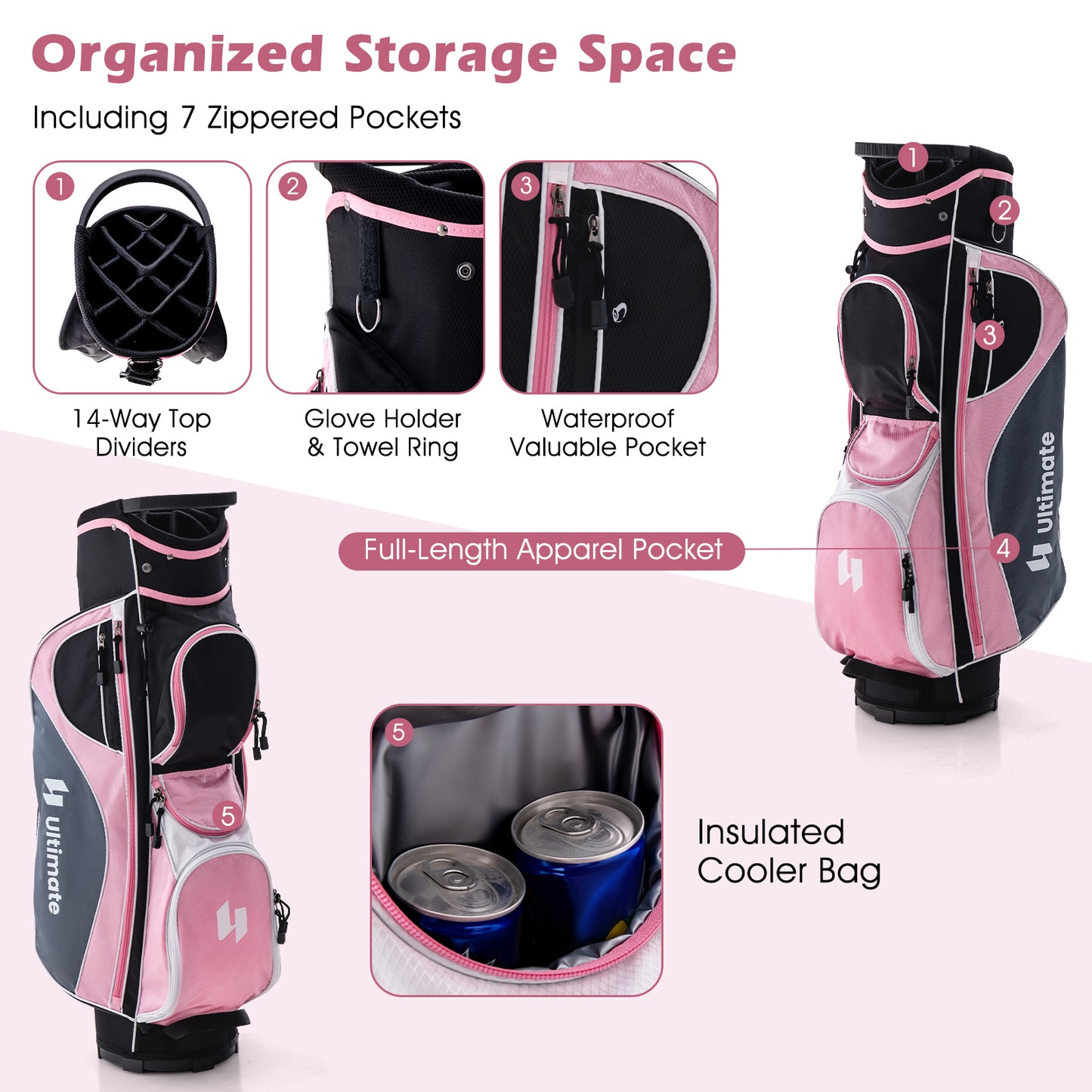 Women's Complete Golf Club Set Right Hand with Rain Hood-Pink Kids Crystal