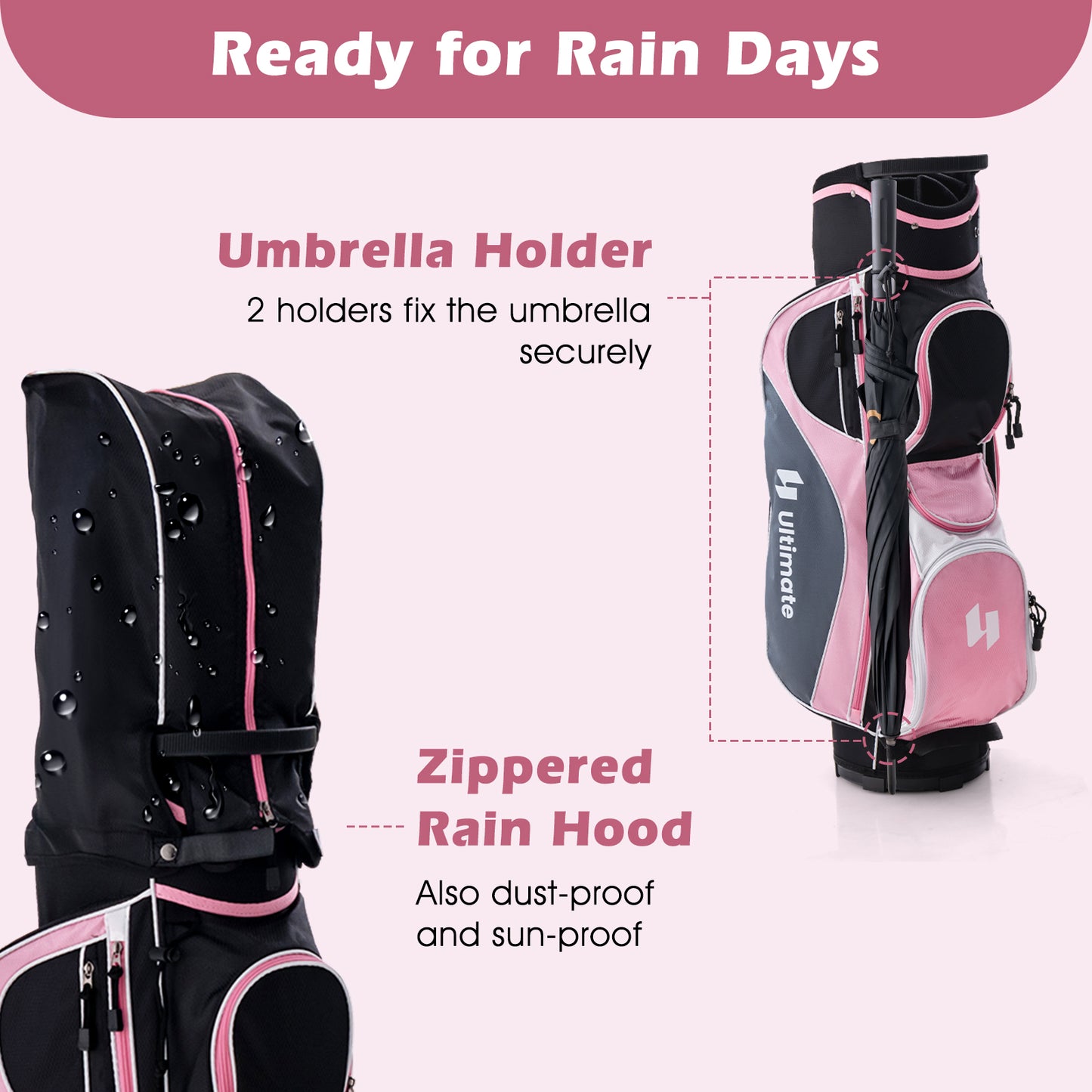 Women's Complete Golf Club Set Right Hand with Rain Hood-Pink Kids Crystal