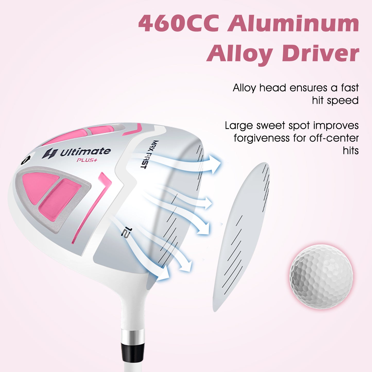 Women's Complete Golf Club Set Right Hand with Rain Hood-Pink Kids Crystal