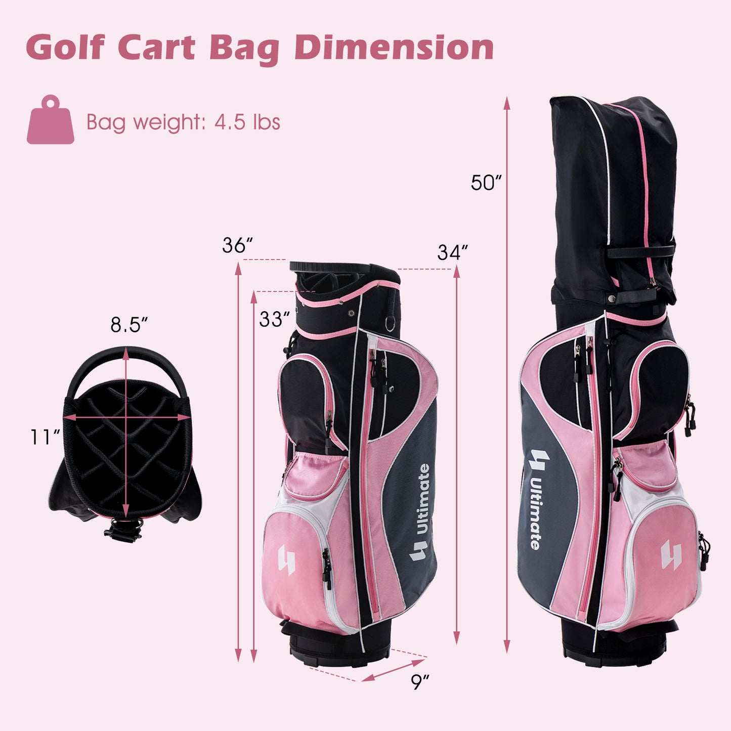 Women's Complete Golf Club Set Right Hand with Rain Hood-Pink Kids Crystal