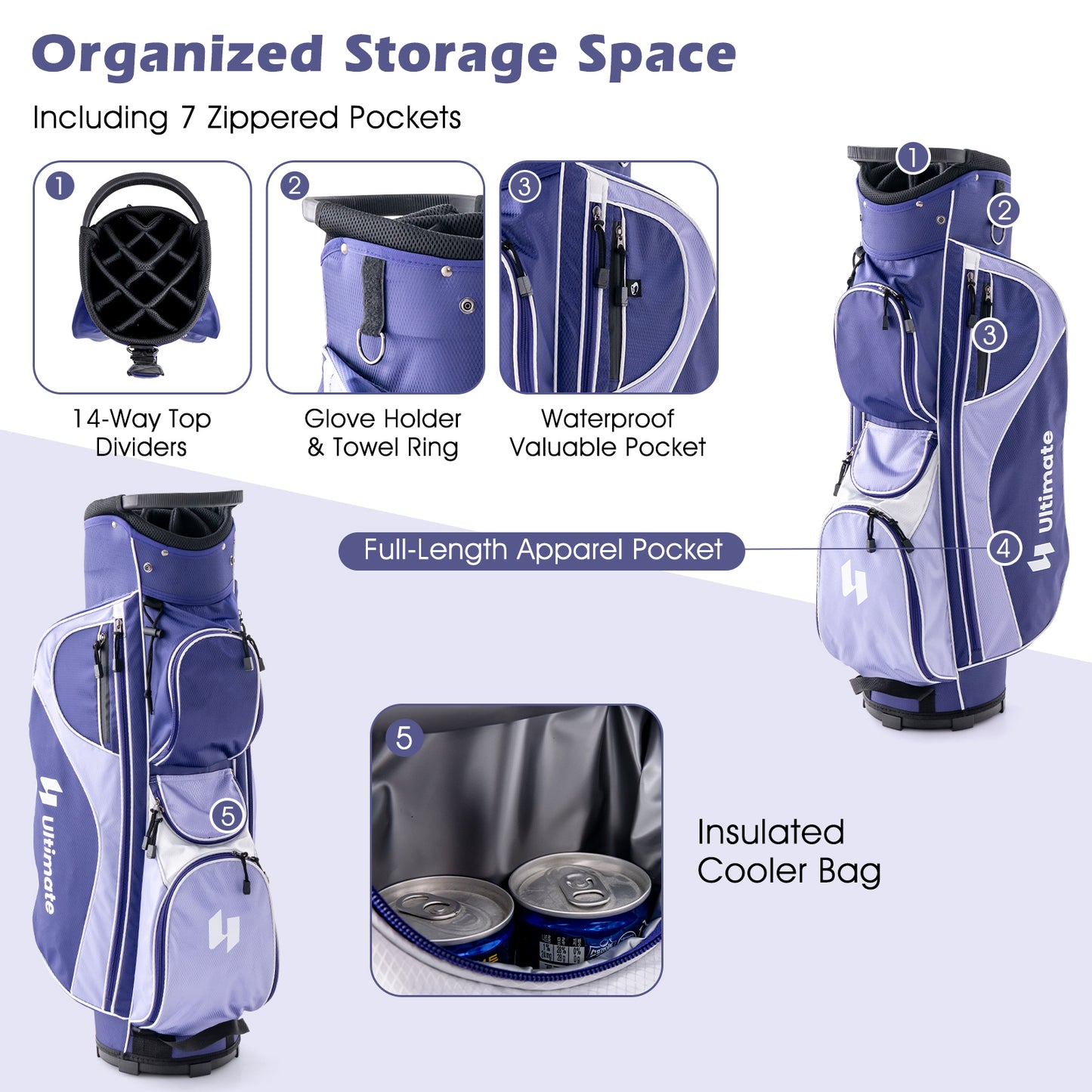 Women's Complete Golf Club Set Right Hand with Rain Hood-Purple Kids Crystal