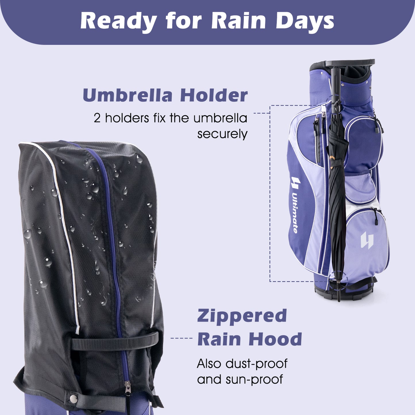 Women's Complete Golf Club Set Right Hand with Rain Hood-Purple Kids Crystal