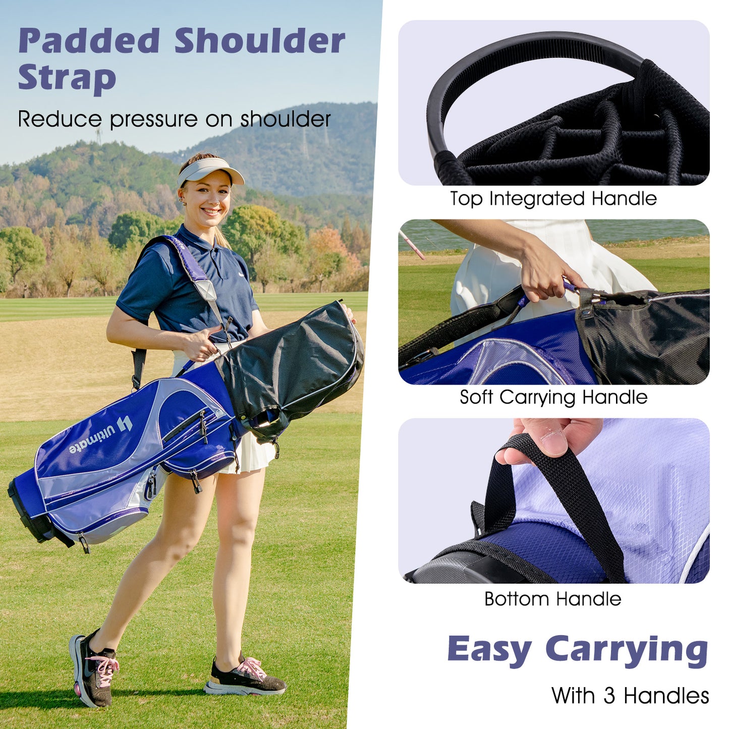 Women's Complete Golf Club Set Right Hand with Rain Hood-Purple Kids Crystal