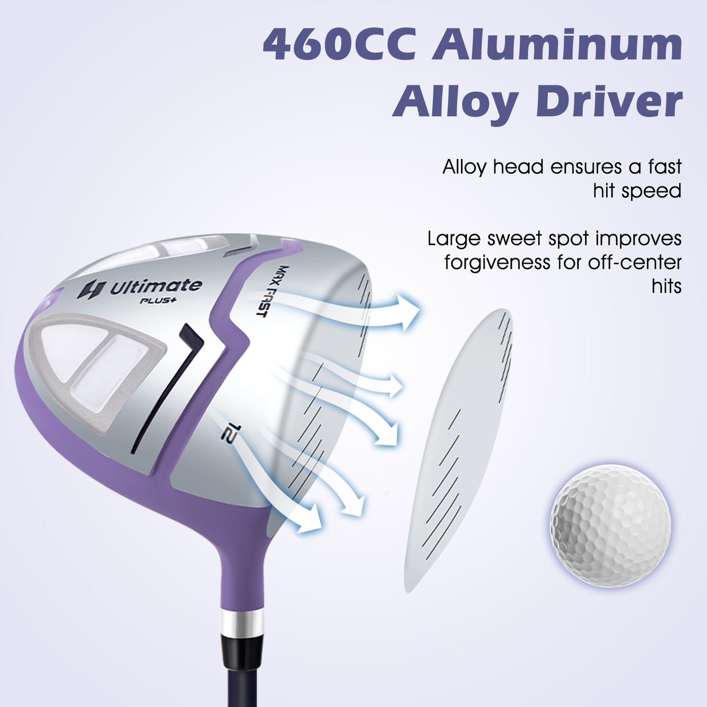 Women's Complete Golf Club Set Right Hand with Rain Hood-Purple Kids Crystal