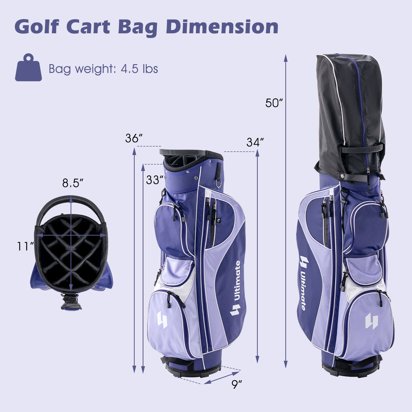 Women's Complete Golf Club Set Right Hand with Rain Hood-Purple Kids Crystal