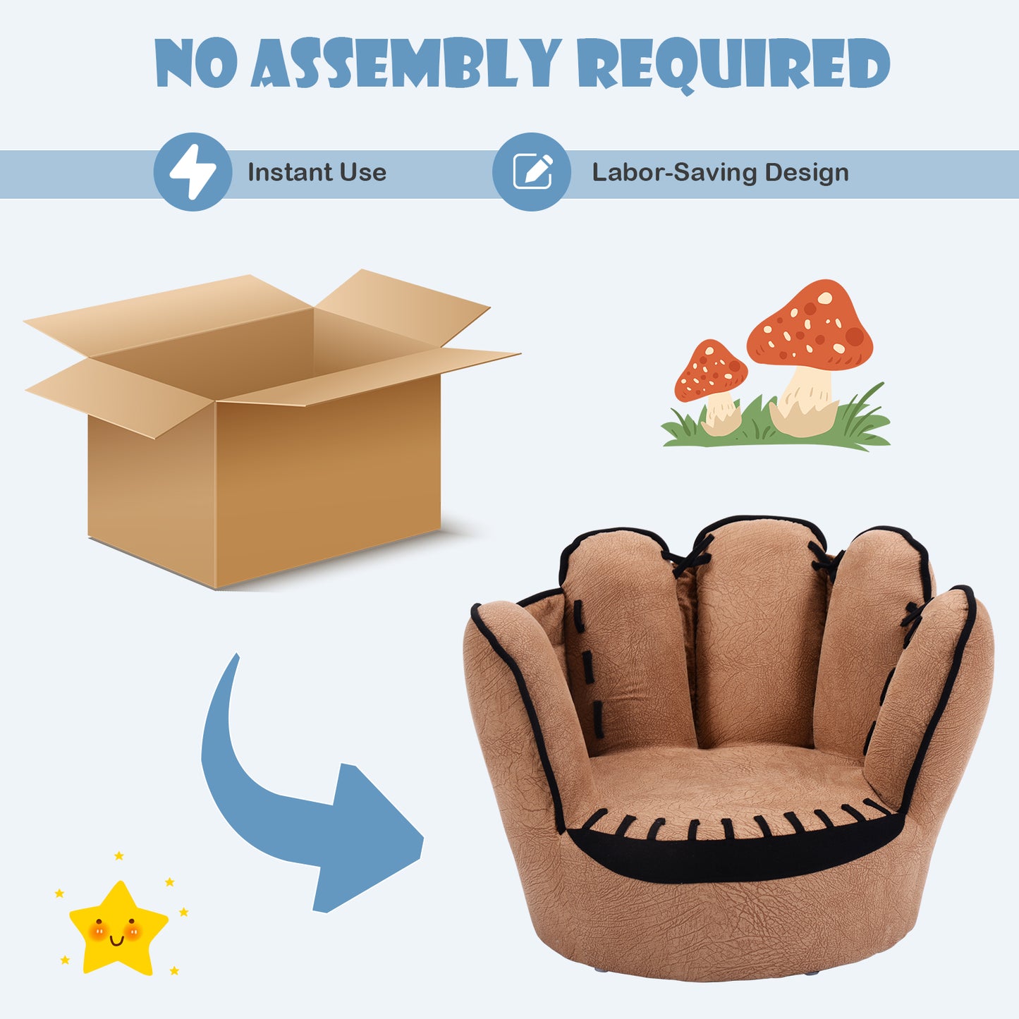 Household Five Fingers Baseball Glove Shaped Kids Leisure Upholstered Sofa Kids Crystal