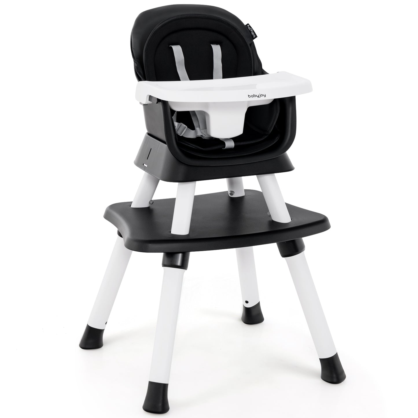 6-in-1 Convertible Baby High Chair with Adjustable Removable Tray-Black Kids Crystal