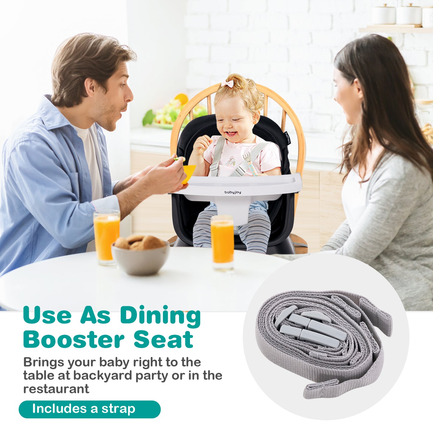6-in-1 Convertible Baby High Chair with Adjustable Removable Tray-Black Kids Crystal