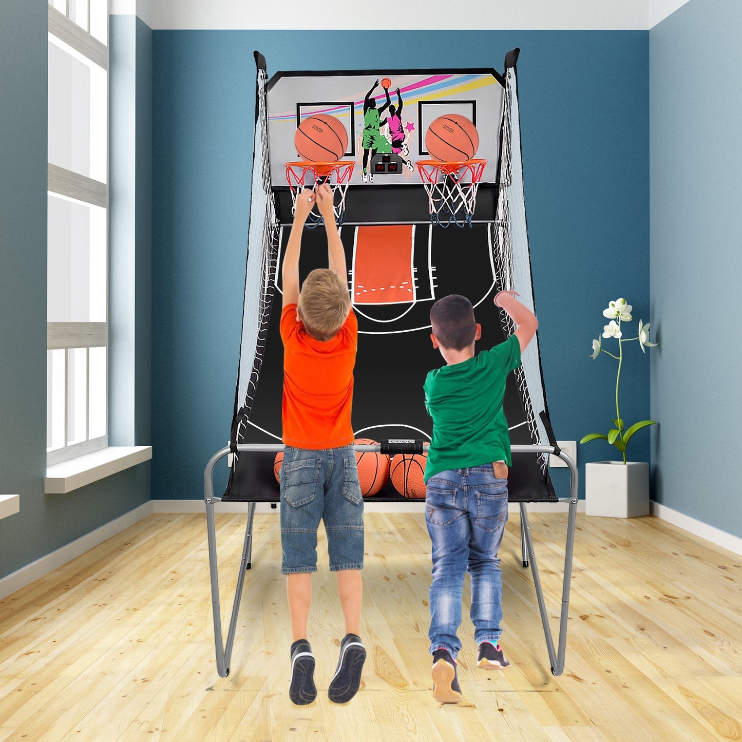 Foldable Double Electronic Basketball Game with 4 Balls Indoor Kids Crystal