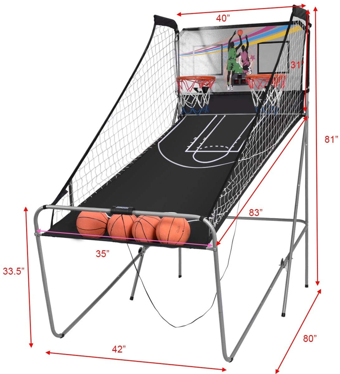 Foldable Double Electronic Basketball Game with 4 Balls Indoor Kids Crystal