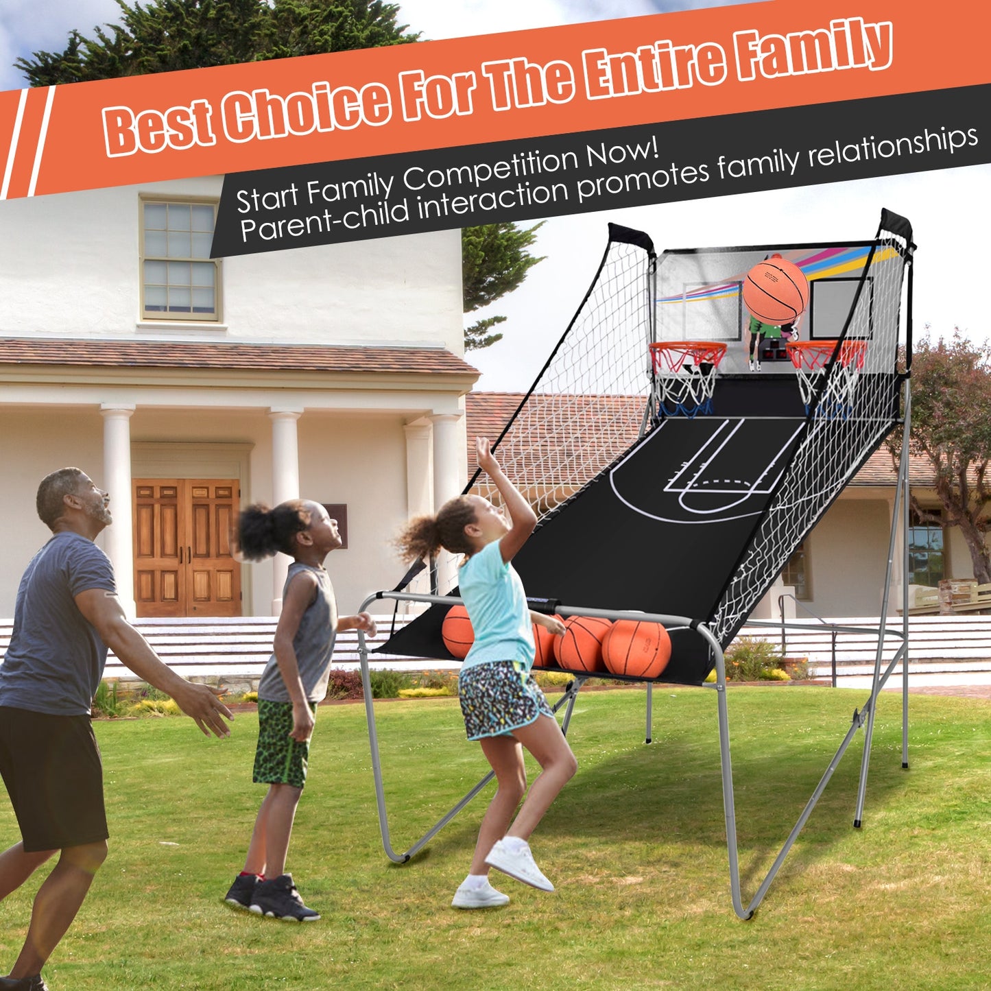 Foldable Double Electronic Basketball Game with 4 Balls Indoor Kids Crystal