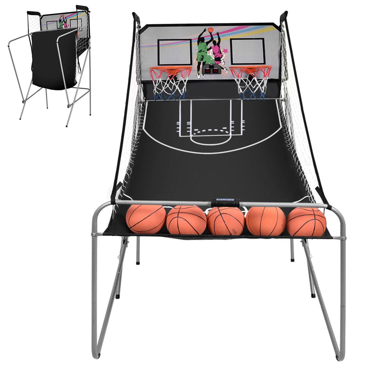 Foldable Double Electronic Basketball Game with 4 Balls Indoor Kids Crystal