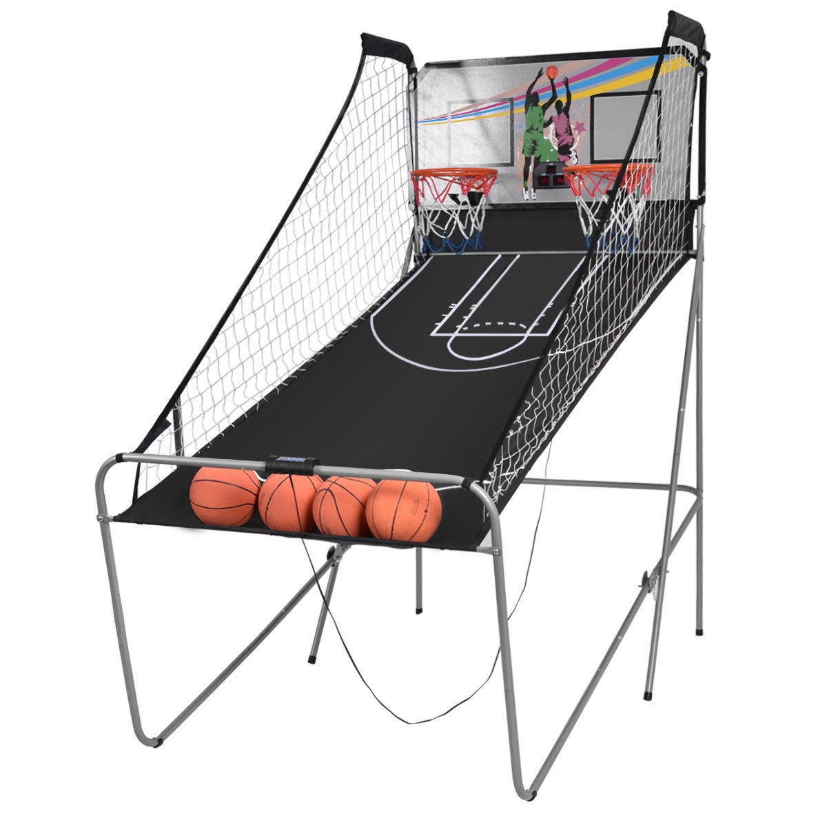 Foldable Double Electronic Basketball Game with 4 Balls Indoor Kids Crystal