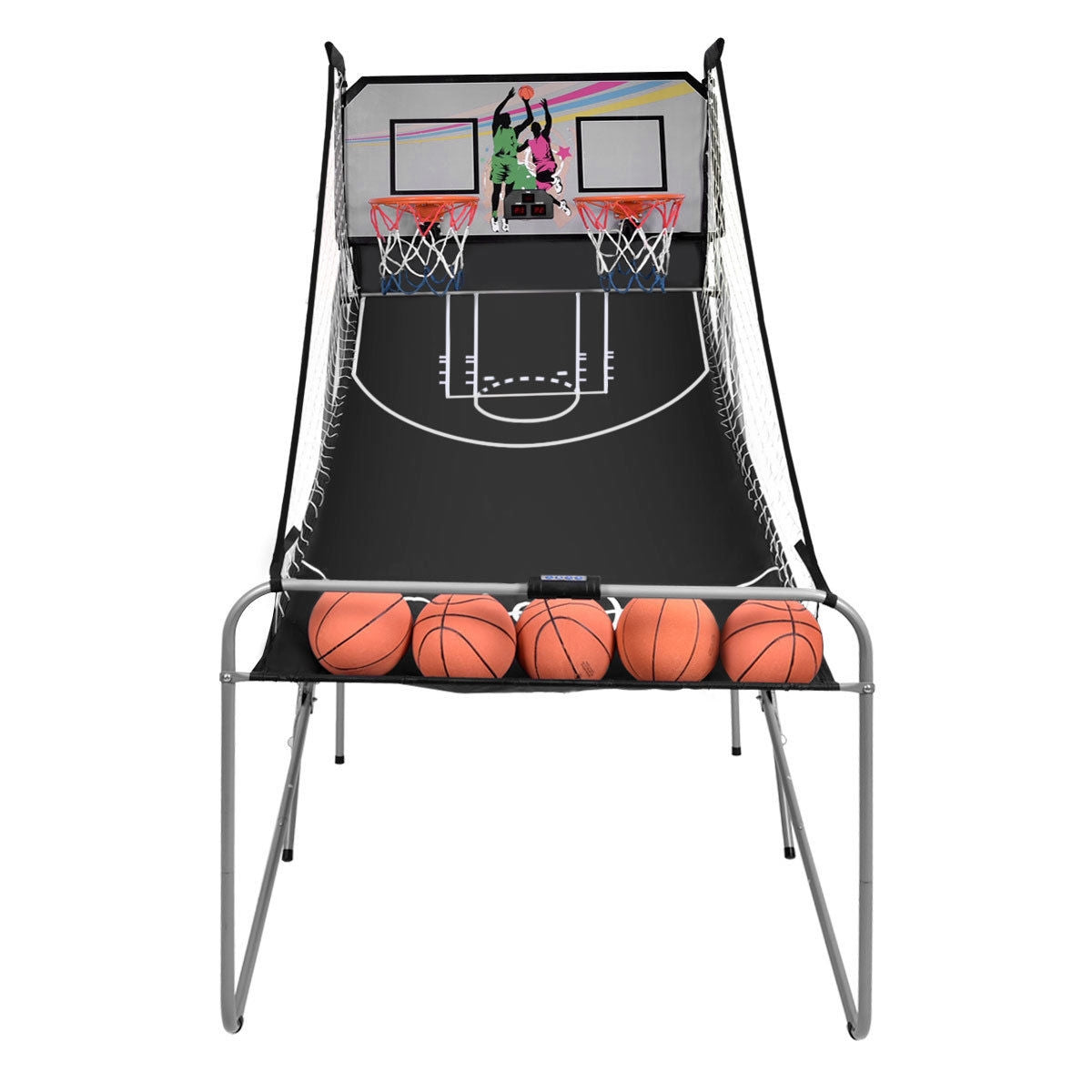 Foldable Double Electronic Basketball Game with 4 Balls Indoor Kids Crystal