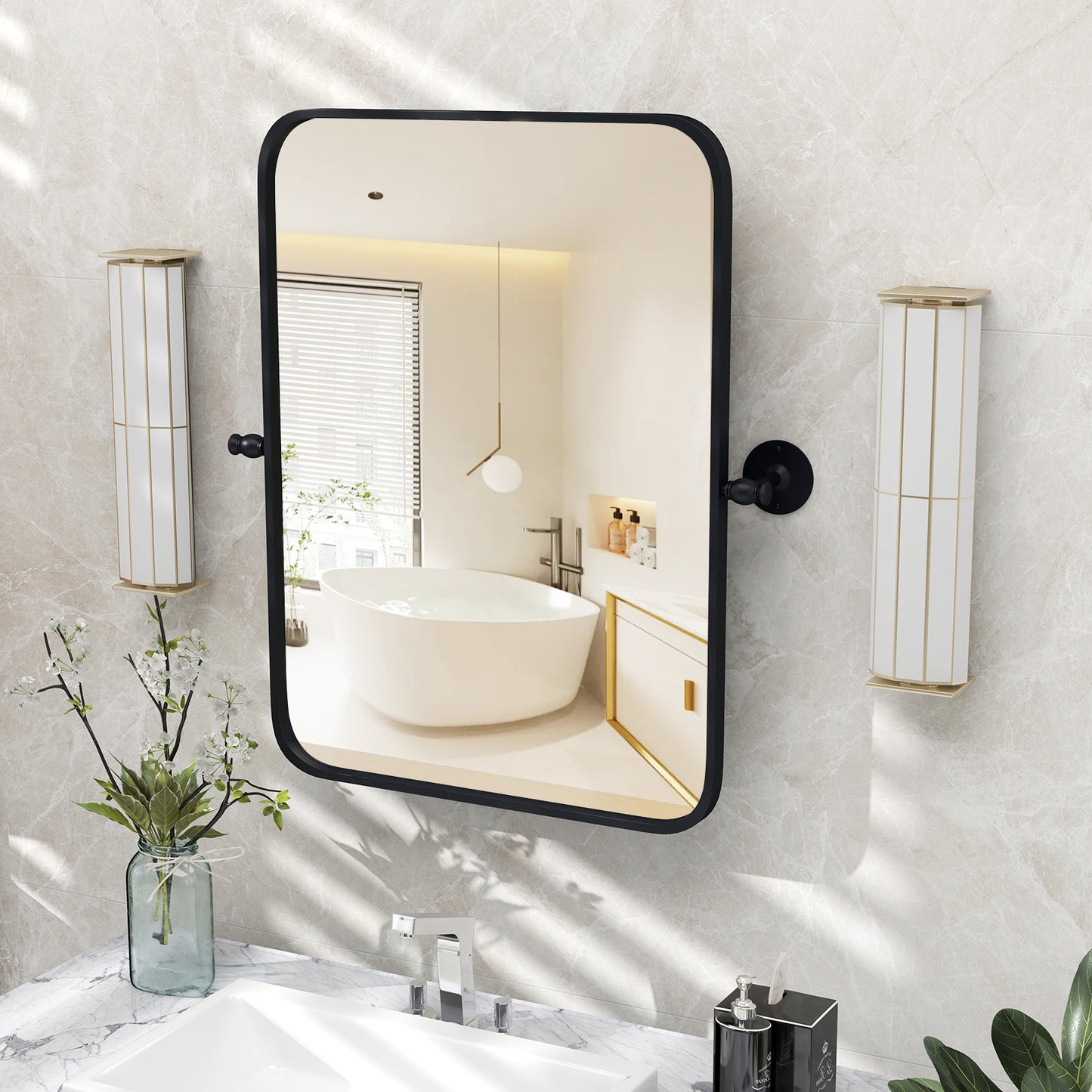 30 x 22 Inch Black Metal Framed Pivot Rectangle Wall-Mounted Mirror Kids Crystal