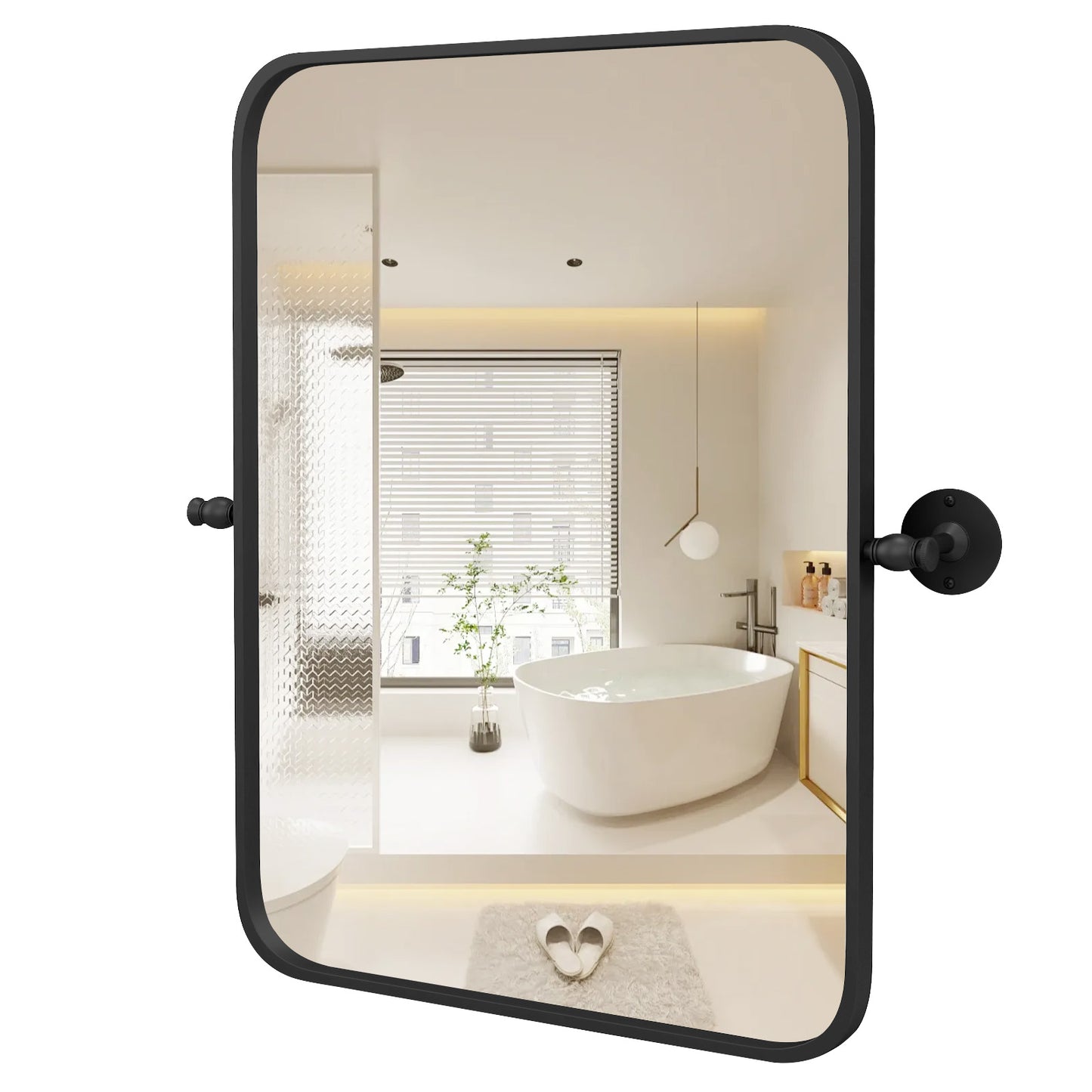 30 x 22 Inch Black Metal Framed Pivot Rectangle Wall-Mounted Mirror Kids Crystal