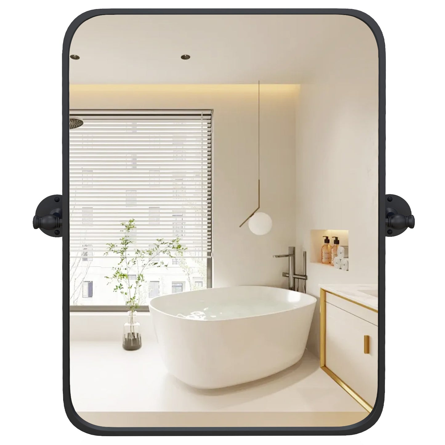 30 x 22 Inch Black Metal Framed Pivot Rectangle Wall-Mounted Mirror Kids Crystal