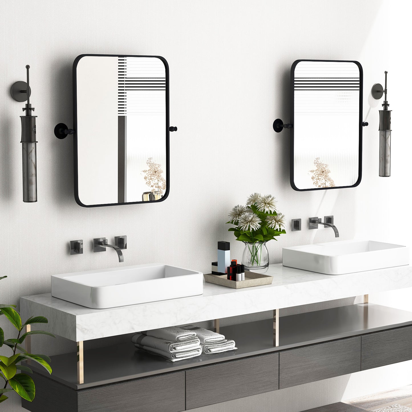 30 x 22 Inch Black Metal Framed Pivot Rectangle Wall-Mounted Mirror Kids Crystal