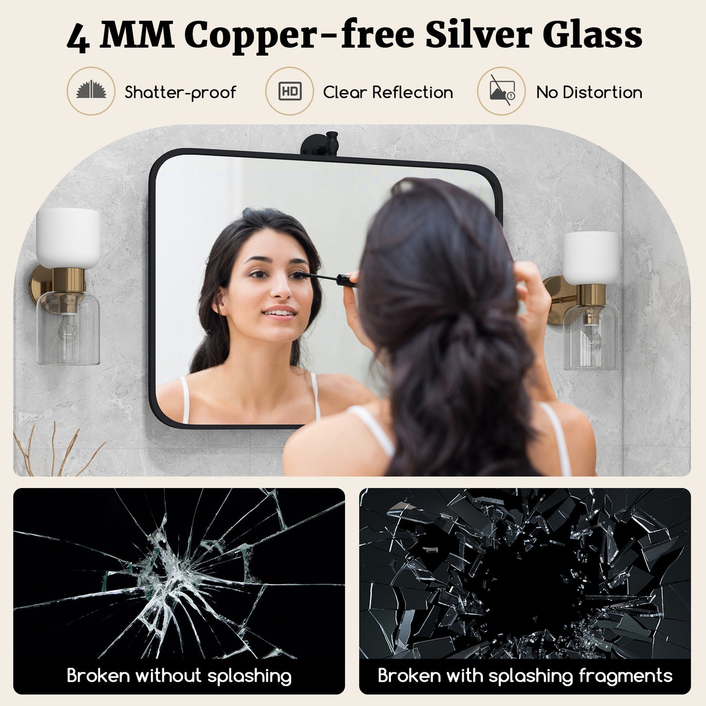 30 x 22 Inch Black Metal Framed Pivot Rectangle Wall-Mounted Mirror Kids Crystal