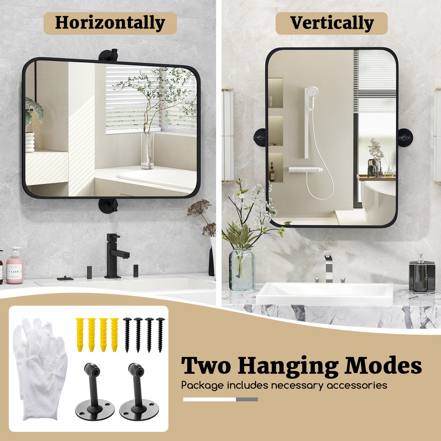 30 x 22 Inch Black Metal Framed Pivot Rectangle Wall-Mounted Mirror Kids Crystal